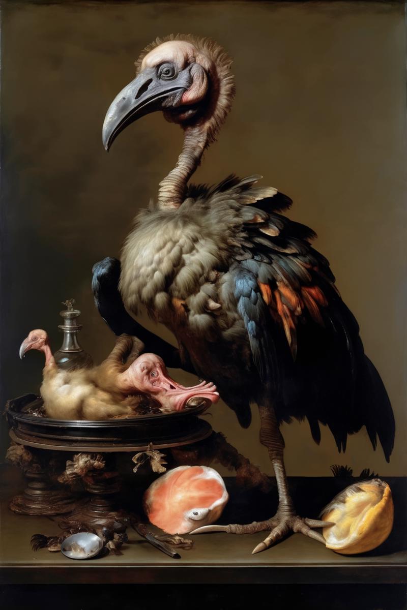 00997-11870722-_lora_Willem van Aelst Style_1_Willem van Aelst Style - a dead dodo on a tray like a still life oil painting.png